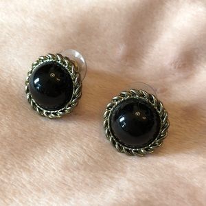 Black Button Earrings